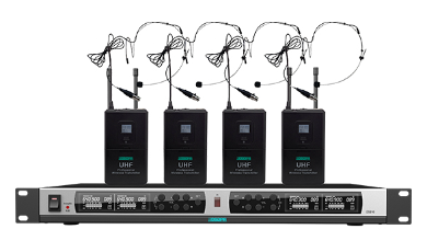 Système de microphone sans fil 4 canaux réglable en fréquence UHF
